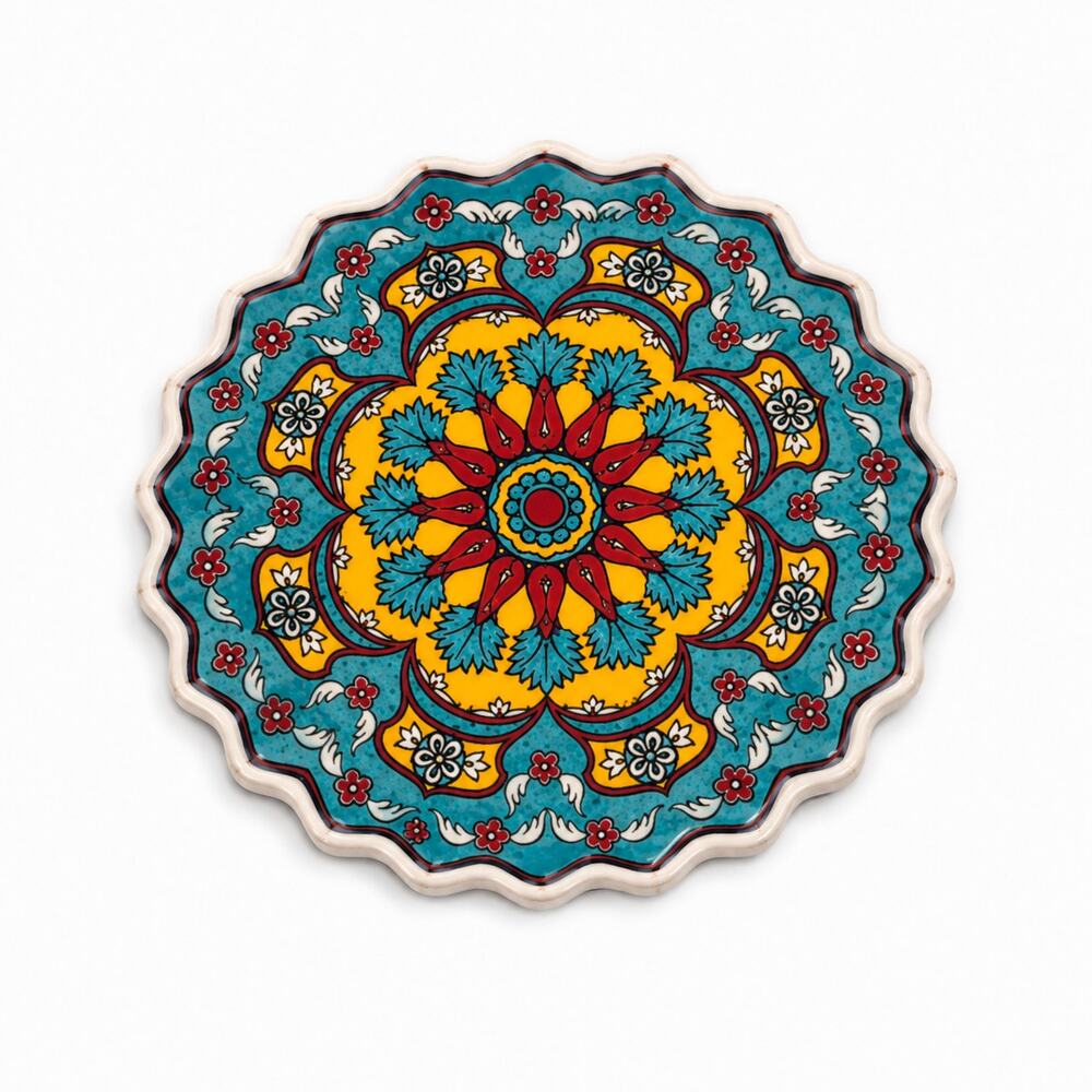 Made in Turkey Colorful Ceramic Tile Trivet Coaster Moroccan Mandala 6 Inch